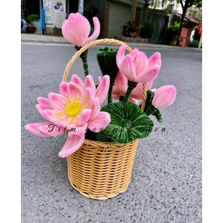 Giỏ hoa sen kẽm nhung handmade [làm sẵn]