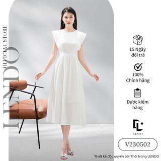 Đầm Váy Công Sở LENDO V230502 Dáng Dài Xòe A Cổ Tròn Tay Hến Nhún Eo