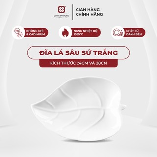 Đĩa lá sâu Long Phương bằng sứ trắng cao cấp không chì dài 24cm và 28cm