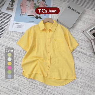 Ấo sơ mi tay ngắn họa tiết thêu vải cotton đũi mát mùa hè 85A