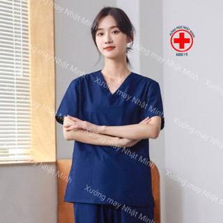  Bộ Scrubs cổ tim màu xanh than vải lon nhật đồng phục phòng khám,spa,phòng mổ quần áo y tế nha khoa điều dưỡng bác sỹ 