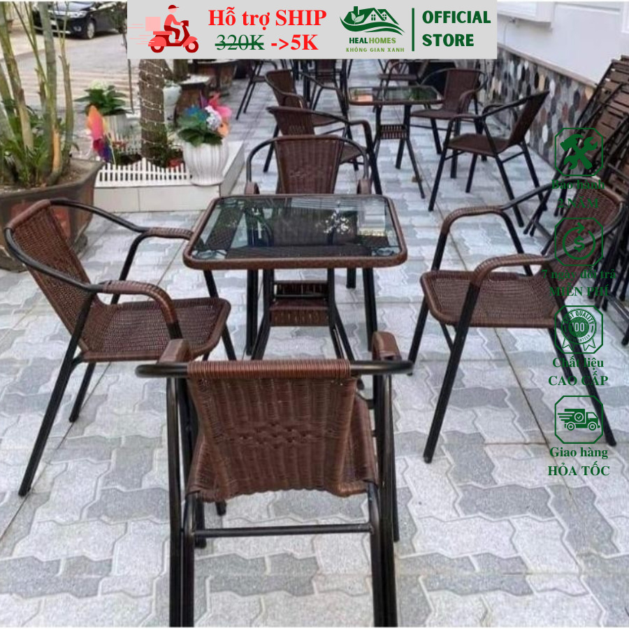 Bộ bàn ghế Cafe Mây Nhựa, nhà hàng, khách sạn, quán cafe sân vườn ban công HEALHOMES
