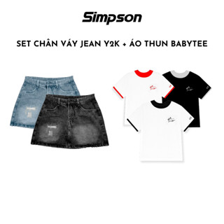 Set Chân Váy Jean Y2K Phối Áo Thun Babytee SIMPSON - QS04 + TS13
