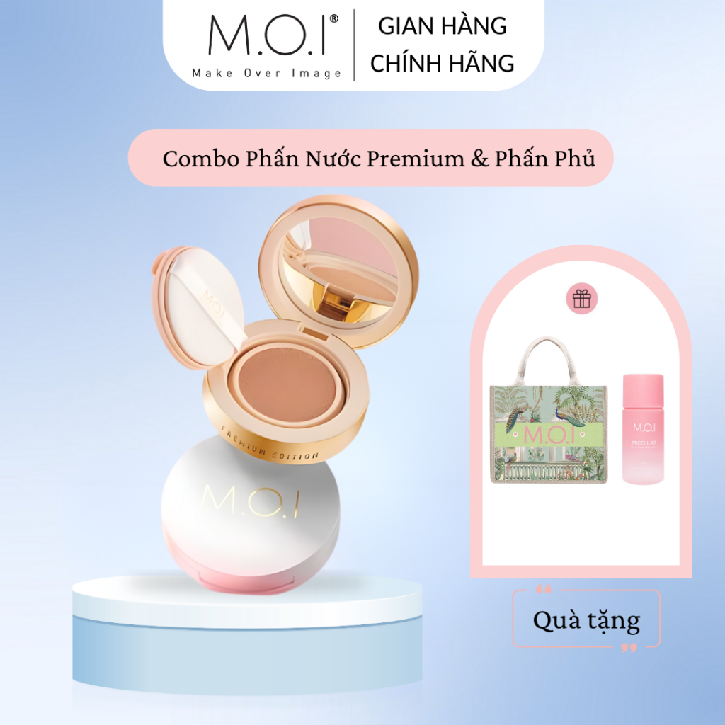 [TẶNG TÚI HOA & TẨY TRANG] Combo Phấn Nước M.O.I Premium Baby Skin & Phấn Phủ M.O.I Baby Skin Powder