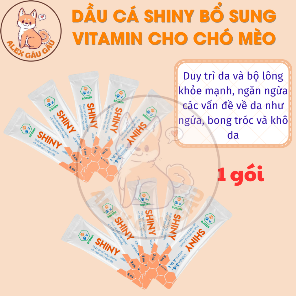 [1 Gói] Dầu Cá Shiny Bổ Sung Omega 3&amp;6, Vitamin và Acid Béo Thiết Yếu Cho Chó Mèo - ALEX
