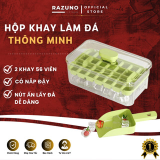 Hộp khay làm đá thông minh razuno nhấn nút lấy đá dễ dàng,tặng kèm xẻng xúc đá