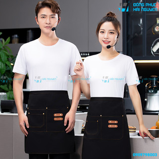 Tạp dề ngắn phục vụ tạp dề đồng phục cao cấp dành cho Nam Nữ vải kaki cotton
