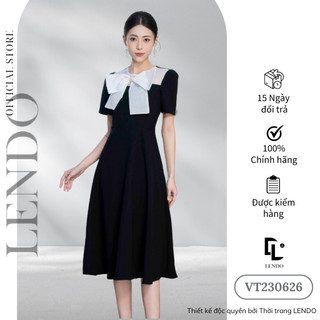 Đầm Váy Công Sở LENDO VT230626 Dáng Xòe Cổ Tròn Phối Nơ Ngực Tay Ngắn
