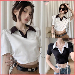 Áo Thun Gân Cổ Bẻ Rút Dây