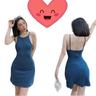 Đầm Body Cổ Yếm Xoè Form Ngắn Vải Thun Cotton Có Lót Khoá Kéo size S M Women