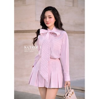 Set áo sơ mi cổ trụ-quần short xếp ly màu hồng, thời trang thiết kế K Closet S4003S4004