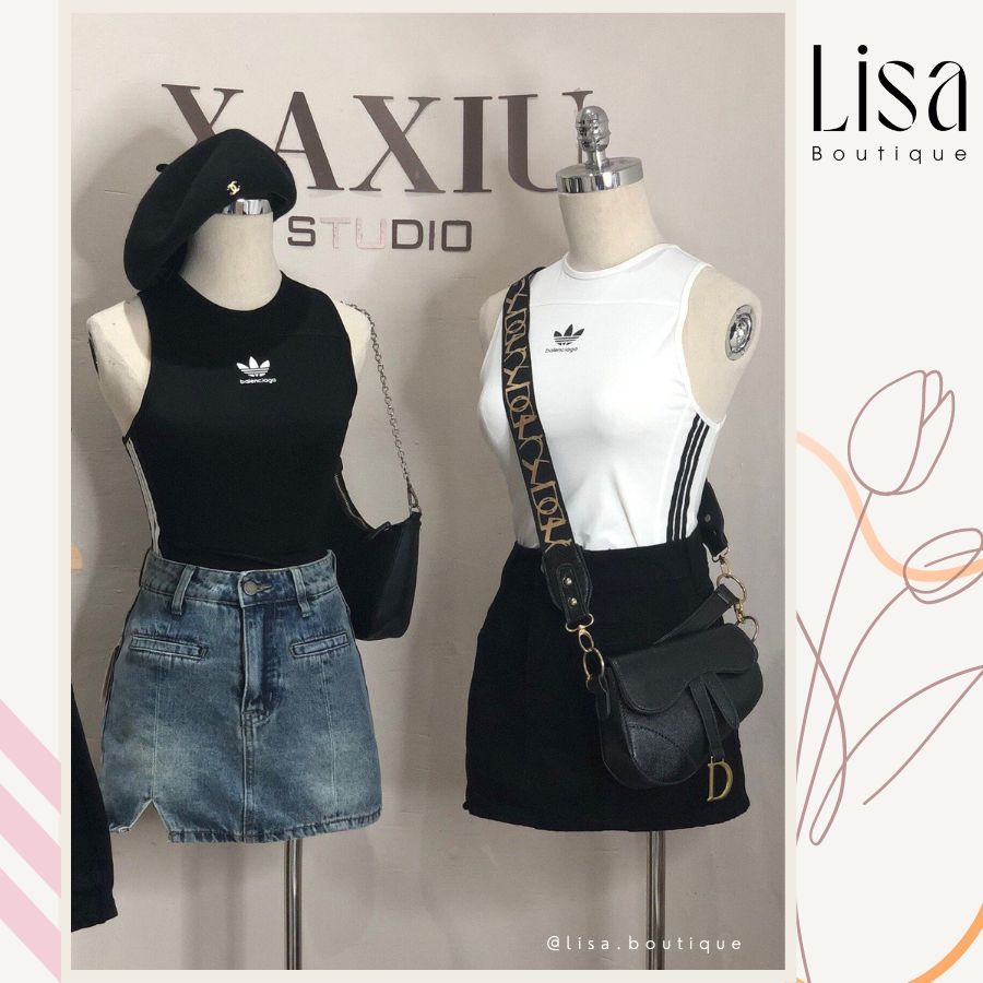 Chân Váy Denim Jeans Ngắn Xẻ Tà Và Áo Phông Ba Lỗ Lisa Boutique Năng Động Cá Tính Gợi Cảm Vải Bò Dày Dặn Sexy Va08