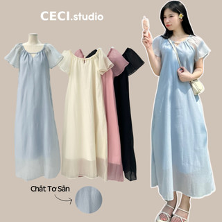 Váy suông ngắn tay CECI tay cánh tiên cổ cách điệu chất liệu tơ sần mềm mát nữ tính nhẹ nhàng [V196]