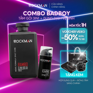 Combo BADBOY ROCKMAN - Quà tặng Sữa tắm gội nam 3in1 hương nước hoa & Dung dịch vệ sinh vùng kín nam