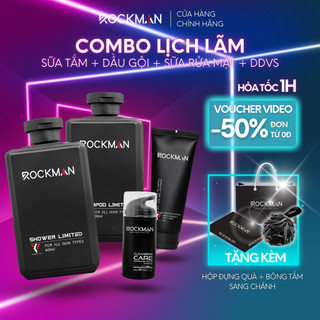 Combo Lịch Lãm ROCKMAN - Set 4 món quà tặng bạn trai Sữa tắm & Dầu gội  & Dung dịch vệ sinh vùng kín nam & Sữa rửa mặt