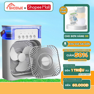 Quạt Điều Hòa Mini Phun Sương SHODWE Để Bàn 3 Cấp Độ Gió Dung Tích 600ml Chế Độ Hẹn Giờ Thông Minh, Bảo Hành 12 Tháng