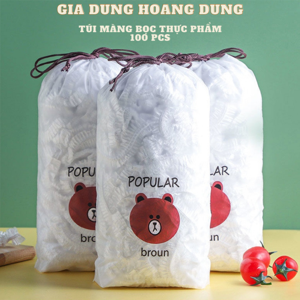 Combo 10 túi Màng bọc thực phẩm co giãn siêu dai có chun kèm túi gấu chất liệu PE- Mũ chùm đầu dùng 1 lần tiện lợi