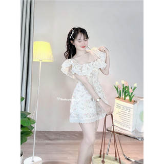 ĐẦM HOA TRỄ VAI + BĂNG ĐÔ CÀI TÓC 🫣
