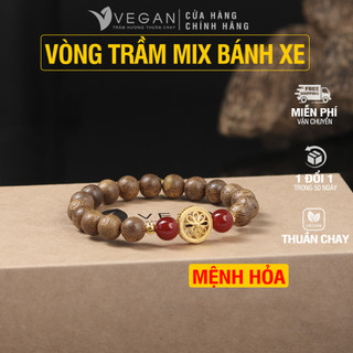 Vòng tay trầm hương Vegan mix bánh xe Pháp Luân Hồi Mệnh Hỏa 8mm