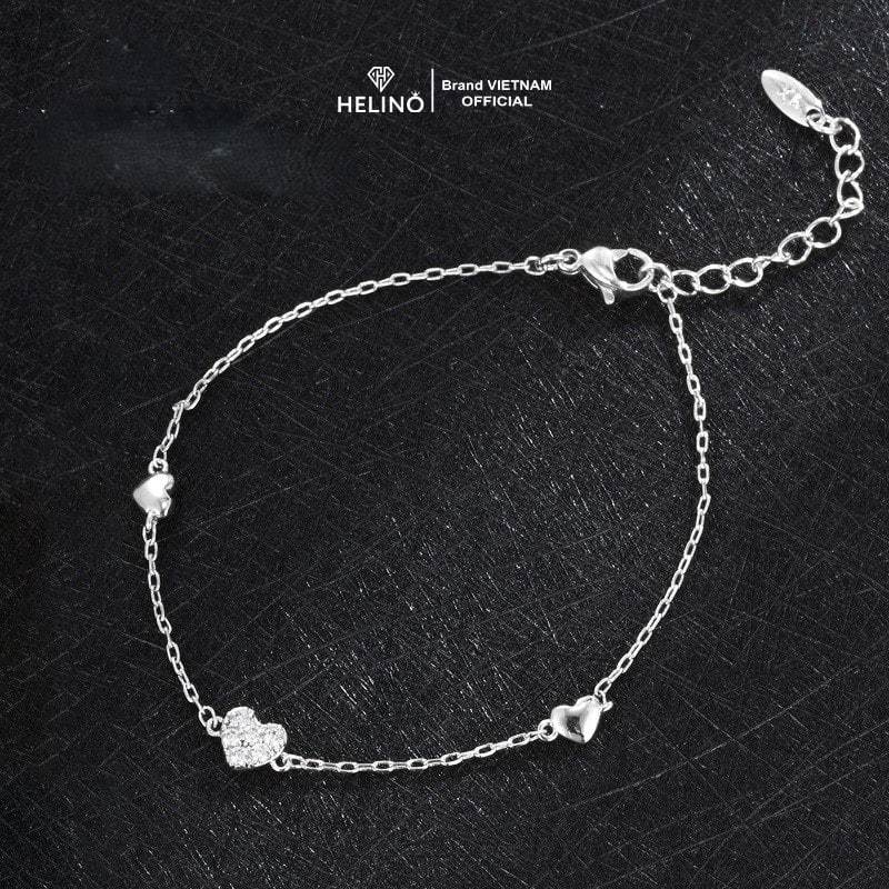 Lắc tay bạc nữ HELINO mặt tim đính đá, phụ kiện trang sức tinh tế Tiny Heart V29