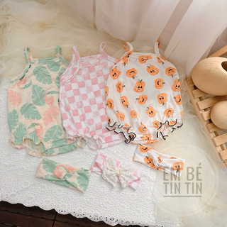 Body dây kèm turban chất liệu cotton mềm mịn cho bé