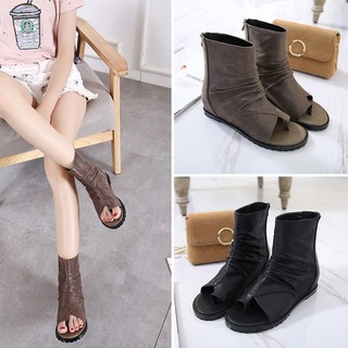 [Chính hãng KAILI - Sẵn từ 35 - 40] Giày boot chiến binh cổ ngắn da trơn xỏ ngón đế độn chính hãng cao cấp FULLBOX B02