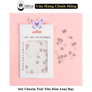 Set charm trái tim kim loại bạc 2024 đính móng