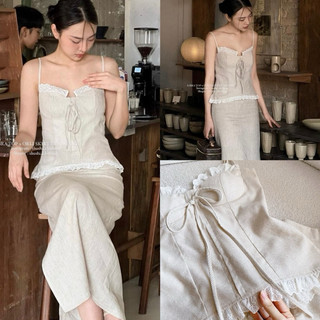 Sét áo hai dây phối viền ren  kèm chân váy dáng dài,Sét váy đi chơi cho các nàng thơ [Kèm mút và lót]