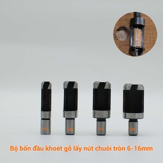 Bộ 4 mũi khoan lấy nút gỗ chuôi tròn 6-16mm
