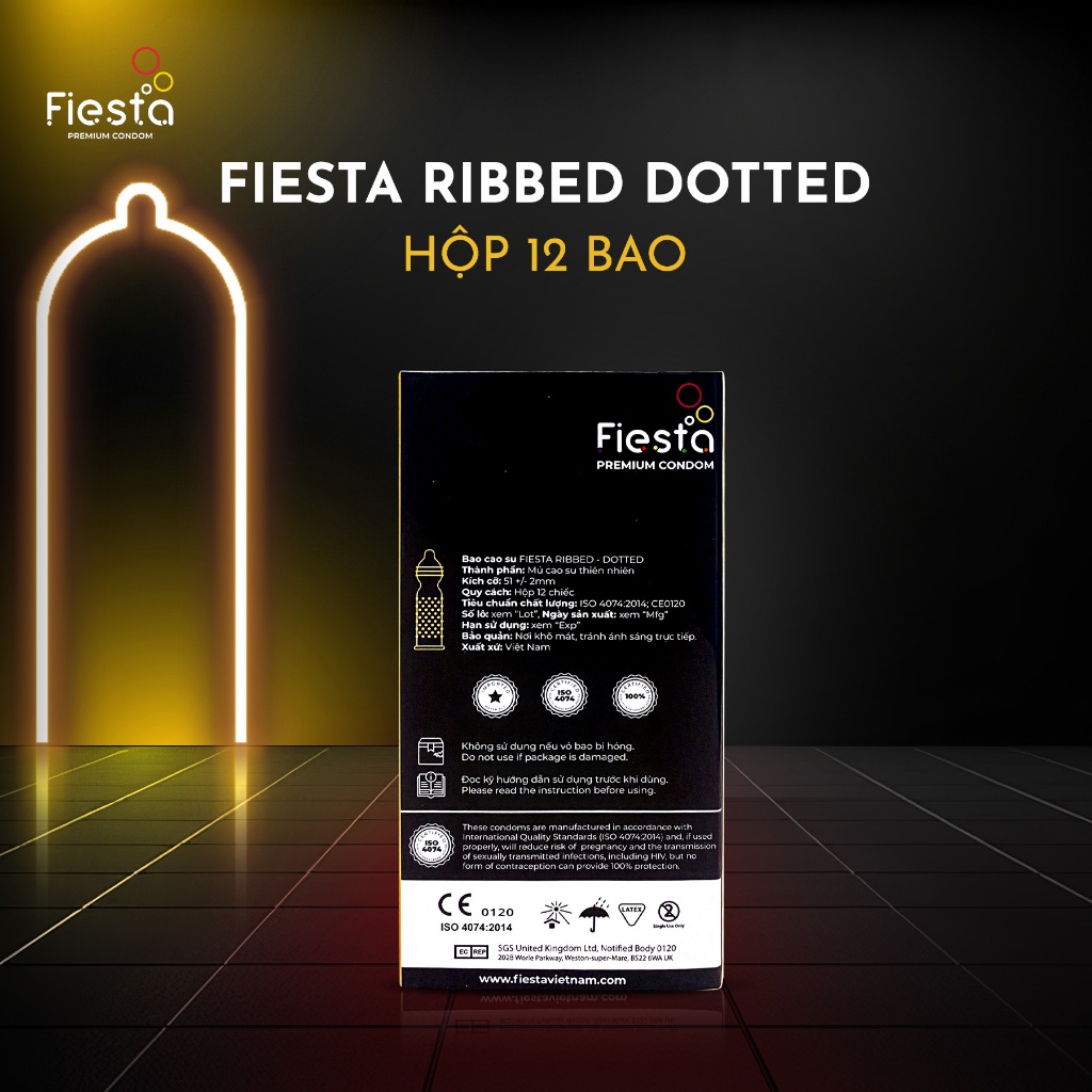 Combo 2 hộp bao cao su gân, gai, bo đầu FIESTA Ribbed Dotted size 51mm – Hộp 12 bao