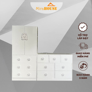 Tủ Nhựa Đài Loan Trẻ Em - Set Combo Tủ Tay Gấu Mira House, Tủ quần áo cho bé Chịu Lực Tốt