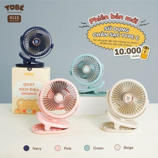 Quạt tích điện Tobé mini cầm tay để bàn tiện lợi dung lượng 10.000mAh chân sạc Type C mới