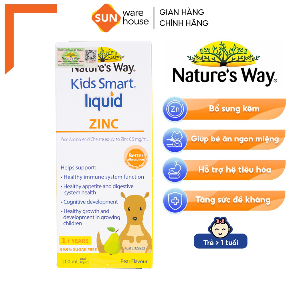 Siro Uống Nature's Way Kids Smart Liquid Zinc Bổ Sung Kẽm, Tăng Sức Đề Kháng Cho Bé 200ml