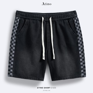  Quần Short Jeans Nam Phối Vải Karo ATINO Chất Liệu Cotton Dáng Trẻ Trung Form Regular L.1.1633 
