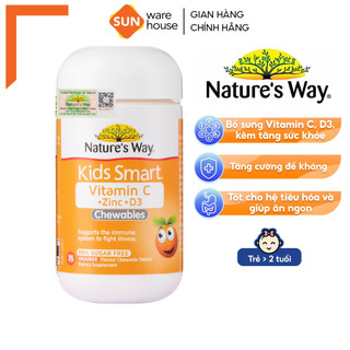Viên Nhai Nature’s Way Kids Smart Vitamin C+ZinC+D3 Chewable Tablets Bổ Sung Vitamin Cho Bé Phát Triển Toàn Diện 75 Viên