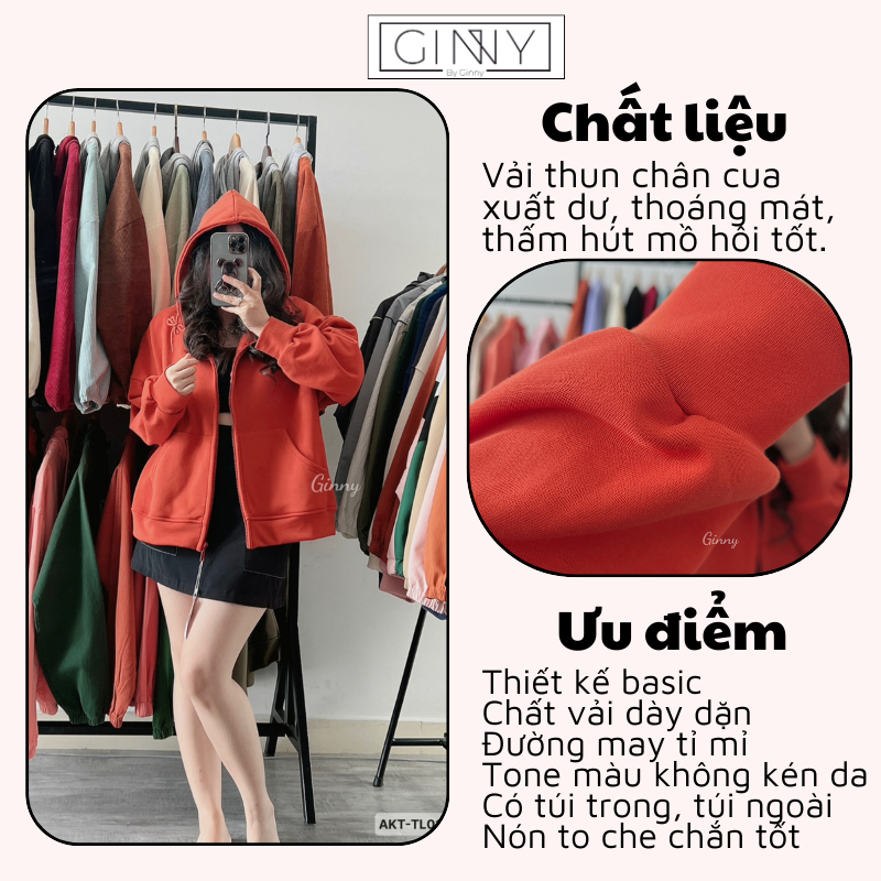 Áo Khoác Thun CC Nữ Hoddie Zip Khóa Kéo Form Rộng Mira CC TL013| Chống Nắng Thoáng Mát Hottrend | Basic Dành Cho Nam Nữ