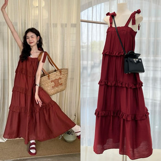Petbychang - Váy maxi 2 dây nhún bèo dáng dài, maxi đũi bèo tầng dáng dài đi biển