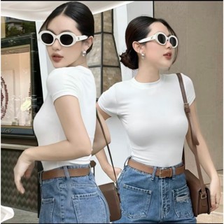 Áo thun cổ tròn basic chất thun gân mềm mát áo cộc tay kiểu nữ ôm body