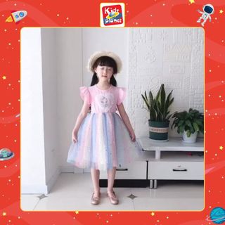Váy cộc tay hoạ tiết ngựa phối chân váy cầu vồng cho bé gái cao 90cm-160cm, nặng 10kg-40kg (N00737)