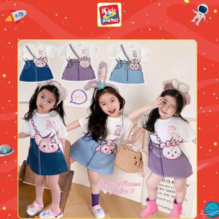 Áo thun dáng dài in hoạ tiết giả bộ liền cho bé gái cao 90-140cm, nặng 10-30kg (N01120)