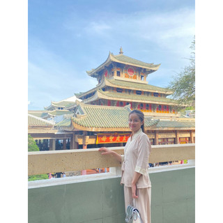 Set bộ pháp phục đi chùa cổ chéo cột nơ cách điệu, bộ đồ lam đi chùa nữ đủ màu đủ size