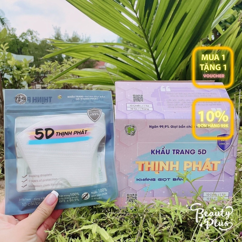 Thùng 10 Túi 100 Chiếc Khẩu Trang 5D Chống UV - Khẩu Trang 5D Thịnh Phát Trắng Đen Người Lớn