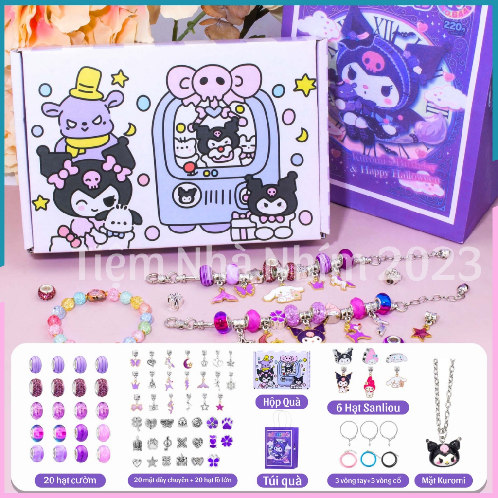 Bộ vòng Charm 66 chi tiết Kuromi vòng đeo tay trẻ em đính hạt cườm Handmade quà tặng tự làm cho bé