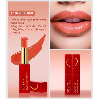 SON MÔI CHYAKI HÀN QUỐC. SON DƯỠNG #106 NUDE CAM. MÀU SẮC TƯƠI TẮN, CHỨA COLLAGEN GIÚP DƯỠNG ẨM VÀ CHỐNG LÃO HÓA CHO MÔI