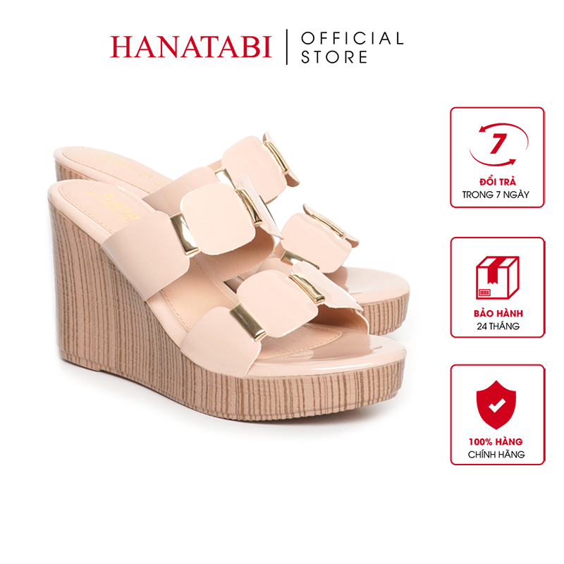 Dép Nữ Hanatabi 2 Quai Đế Xuồng Pu Vân Gỗ Siêu Nhẹ Cao 9cm Mã HNDE9F1016