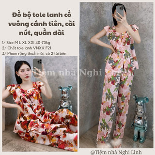 Bộ tole lanh cổ vuông tay cánh tiên trẻ trung, cài nút - Tiệm nhà Nghi Linh