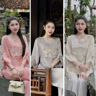 Pháp phục đi chùa, Bộ Lam đi chùa chất liệu Lụa Gấm tay Nhún Cao Cấp