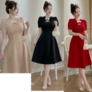 Đầm váy xòe kèm nơ mùa hè cho nữ, Đầm váy xòe đi biển tiệc cưới mẫu mới 2024 size S,M,L,XL,XXL