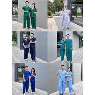 Bộ Scrubs Cổ Tim Nam Nữ Cao Cấp Nhiều Màu Dành Cho Điều Dưỡng, Đồng Phục Spa
