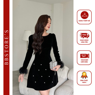  Đầm Xòe Ngắn Dự Tiệc Tay Dài Phối Lông Vũ Sang Trọng BBSTORE'S -D2866